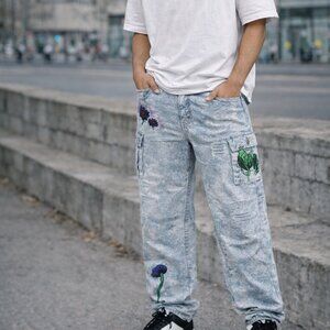 Mens Jacquard denim pants